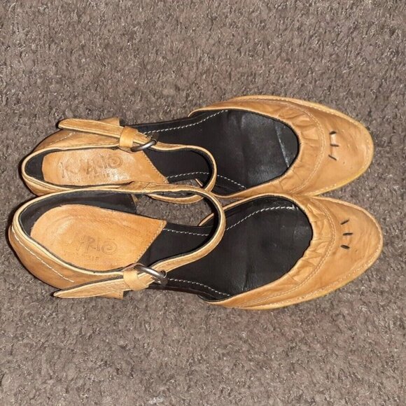 KHRIO D'Orsay Type Sandals-Natural Distressed Leather-Wedge-Sz 40-Near Mint - Picture 6 of 7